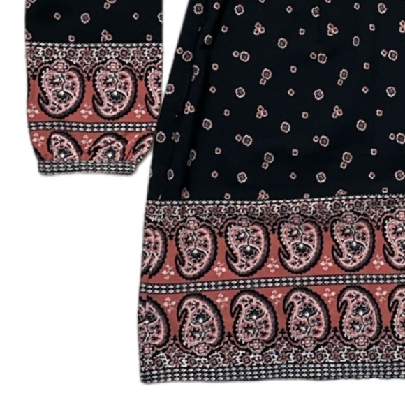 Abercrombie & Fitch Office Keyhole Back Dress Boho/Floral Paisley Trim & Cuffs - Picture 7 of 8